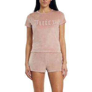2pc Juicy Couture Coco Kiss Nude Pink Velour Bling Lounge Pajama Set Large
